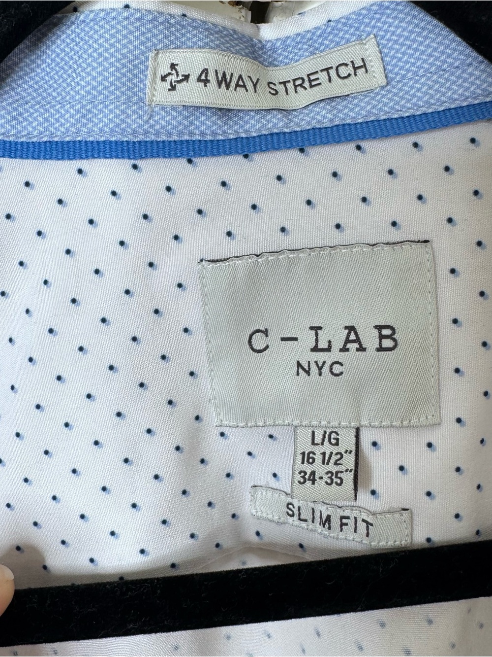 Men’s C Lab White Slim Fit Shirt with Navy Microdots - Picture 2 of 5